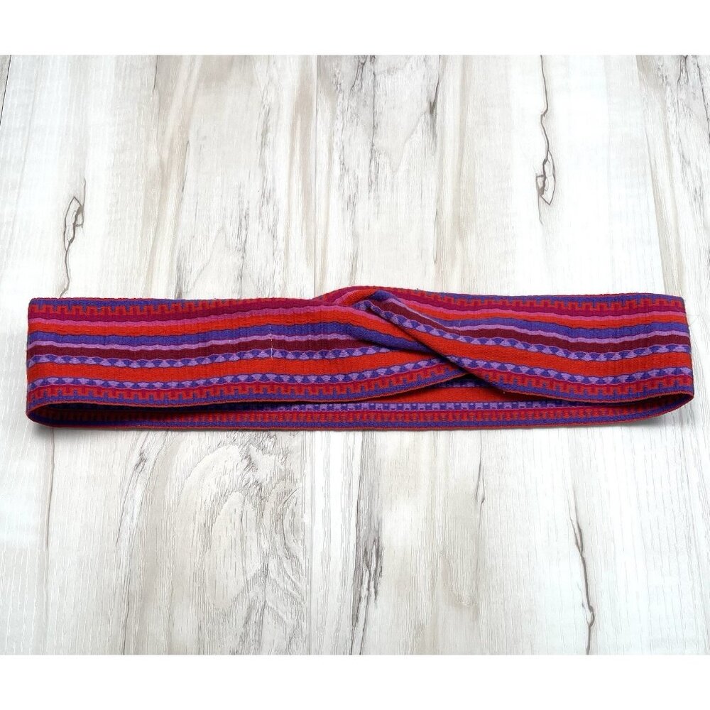 VTG 80s 90s LAS MANOS One Size Red Purple Fabric Twisty TWIST BELT 3" Wide 39"
